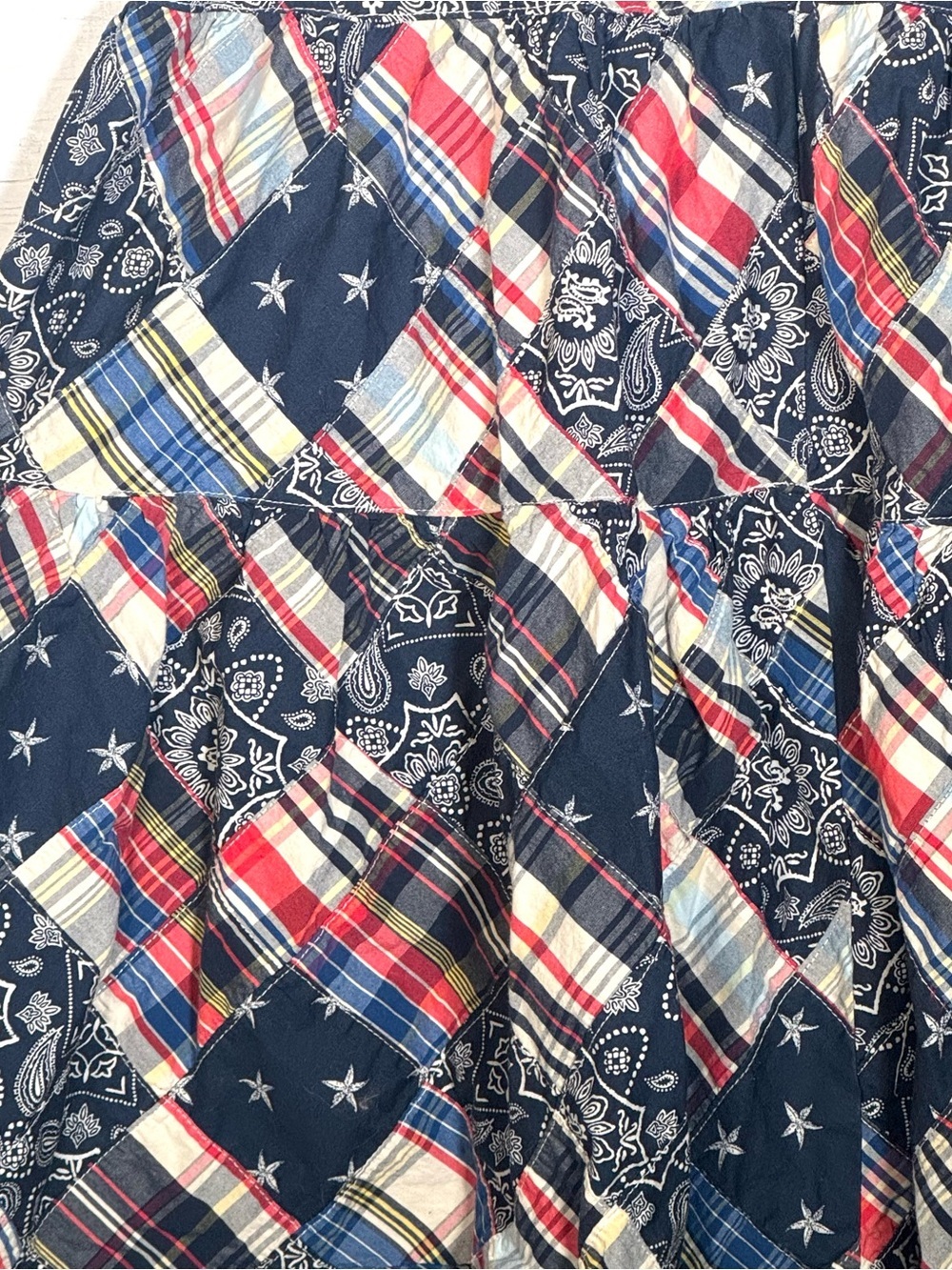 Childrens Place Patchwork Sundress Red White Blue Plaid Stars 4th Of July Sz 10 - Picture 3 of 6